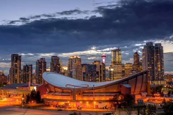 Calgary Stad Skyline Natten Alberta Kanada — Stockfoto