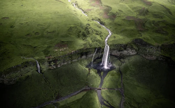 Widok Lotu Ptaka Wodospad Seljalandsfoss Islandii Lecie — Zdjęcie stockowe