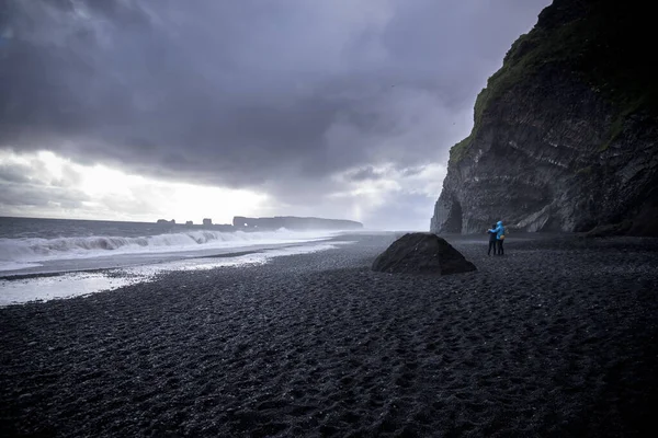 Reynisfjara Spiaggia Sabbia Nera Vik Islanda — Foto Stock