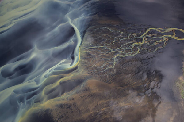 Aerial view of Glacier rivers in Iceland