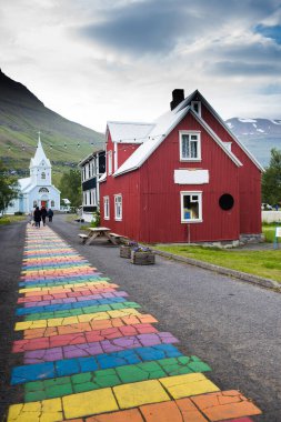 Doğu İzlanda 'daki güzel Seydisfjordur küçük şehri