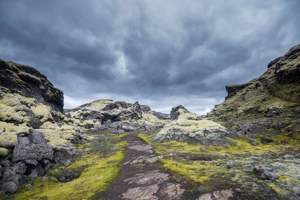 Kawah Laki Atau Lakaggar Adalah Sebuah Celah Vulkanik Selatan Islandia — Stok Foto