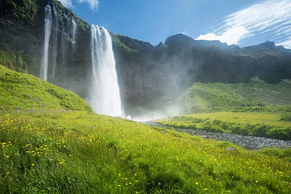 Seljalandsfoss Καταρράκτη Στην Ισλανδία Καλοκαίρι — Φωτογραφία Αρχείου