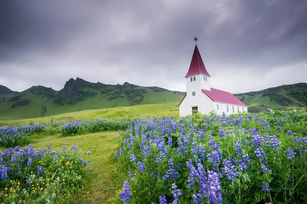 Hermosa Iglesia Vik Verano Islandia — Foto de Stock