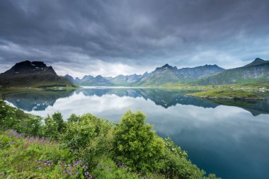 Norveç 'te yaz mevsiminde Lofoten Adaları' nda güzel bir manzara