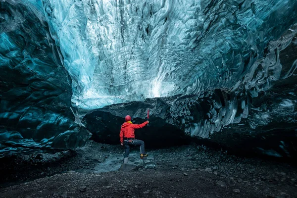 Dentro Uma Caverna Gelo Geleira Islândia — Fotografia de Stock