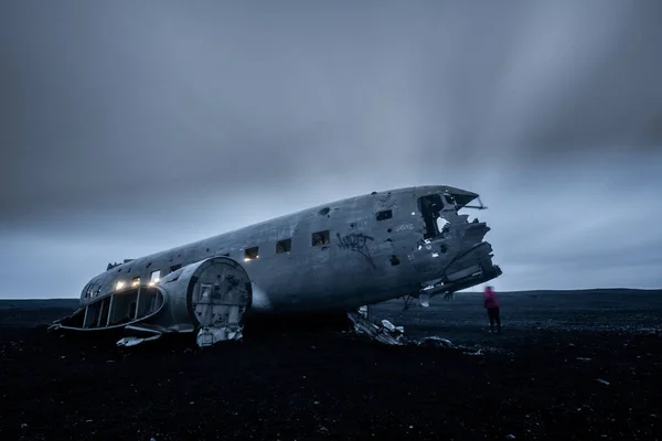 Plane Wreckage Black Sand Beach Iceland — Stock Photo, Image