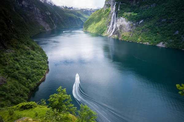 Cascada Siete Hermanas Geiranger Geirangerfjord Noruega — Foto de Stock
