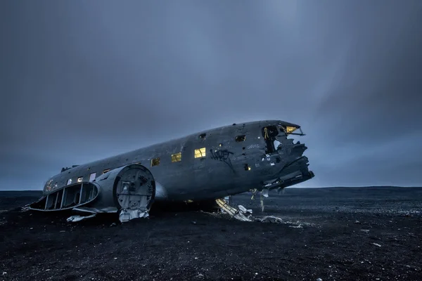 Destruições Aviões Praia Areia Negra Islândia — Fotografia de Stock