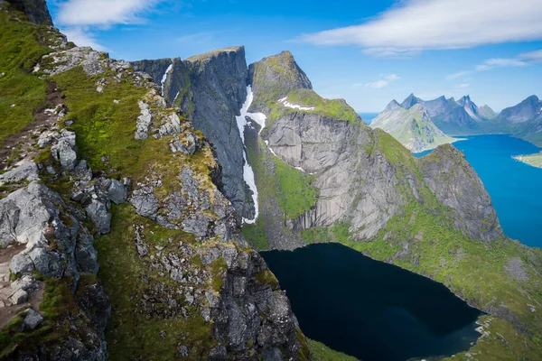 Όμορφη Θέα Από Reinebringen View Point Lofoten Island Νορβηγία — Φωτογραφία Αρχείου