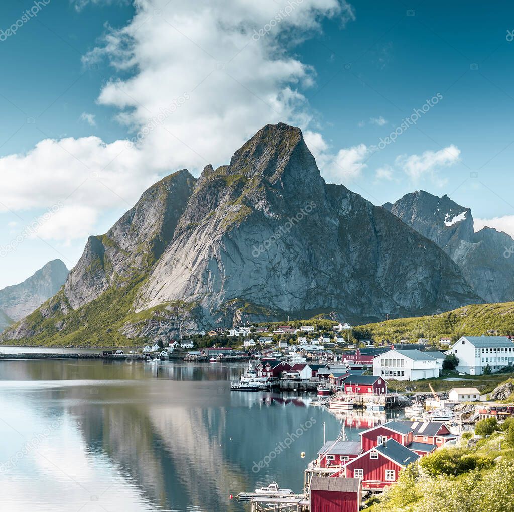 Beautiful Reine fishing village in Lofoten Islands in Summer, Norway