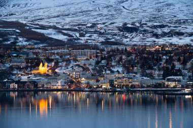Akureyri city in the winter, Iceland clipart