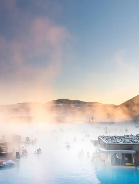 Hermoso Paisaje Puesta Sol Cerca Laguna Azul Spa Termal Islandia —  Fotos de Stock