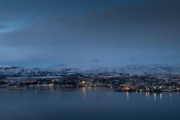 Město Akureyri Zimě Island — Stock fotografie