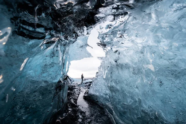 Dentro Uma Caverna Gelo Geleira Islândia — Fotografia de Stock