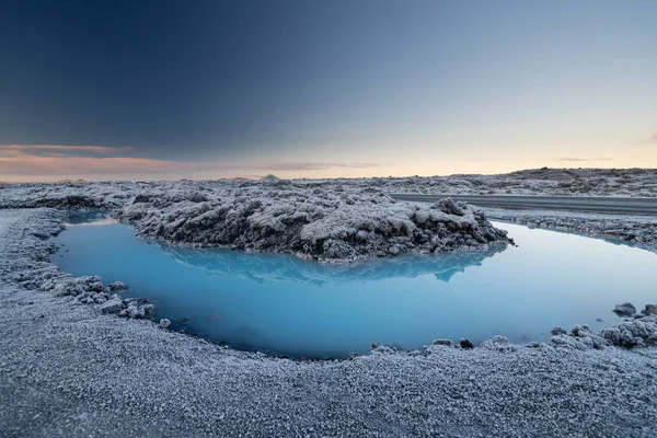 Piękny Krajobraz Zachód Słońca Pobliżu Blue Lagoon Gorące Źródło Spa — Zdjęcie stockowe