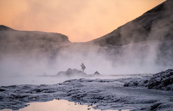 Piękny Krajobraz Zachód Słońca Pobliżu Blue Lagoon Gorące Źródło Spa — Zdjęcie stockowe