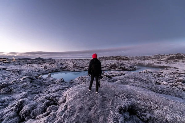 Vackert Landskap Och Solnedgång Nära Blå Lagunen Varma Våren Spa — Stockfoto