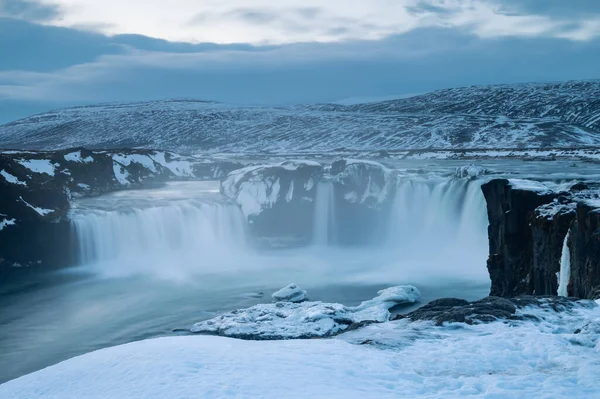 Godafoss Cachoeira Inverno Islândia — Fotografia de Stock