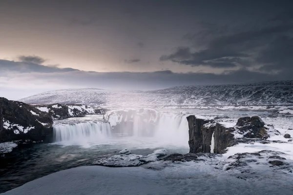 Godafoss Wasserfall Winter Island — Stockfoto