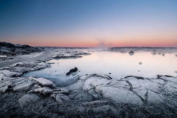 Vackert Landskap Och Solnedgång Nära Blå Lagunen Varma Våren Spa — Stockfoto