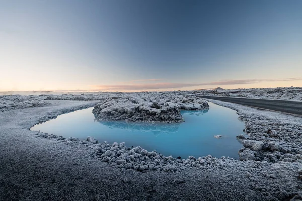 Vackert Landskap Och Solnedgång Nära Blå Lagunen Varma Våren Spa — Stockfoto