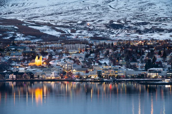 Akureyri Város Télen Izland — Stock Fotó