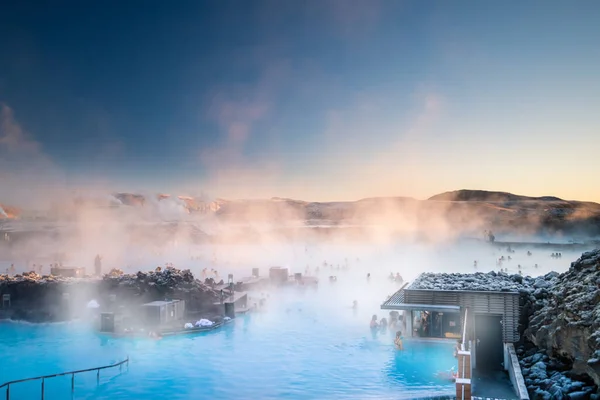 Gyönyörű Táj Naplemente Közelében Blue Lagúna Melegvizes Fürdő Izlandon — Stock Fotó