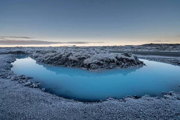 Piękny Krajobraz Zachód Słońca Pobliżu Blue Lagoon Gorące Źródło Spa — Zdjęcie stockowe