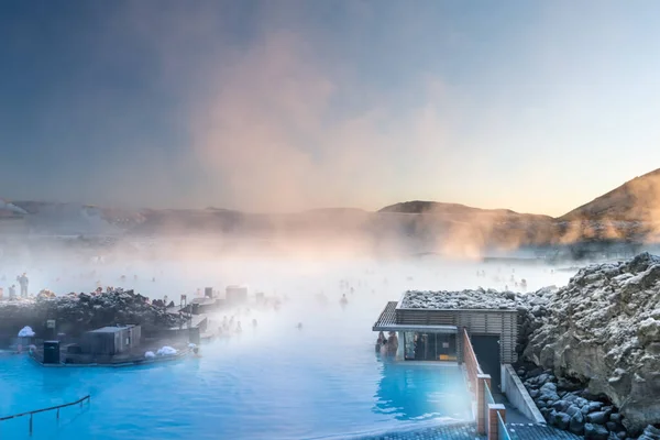 Gyönyörű Táj Naplemente Közelében Blue Lagúna Melegvizes Fürdő Izlandon — Stock Fotó
