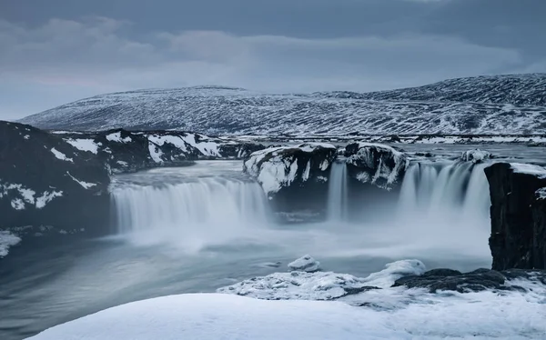 Godafoss Air Terjun Musim Dingin Islandia Stok Gambar