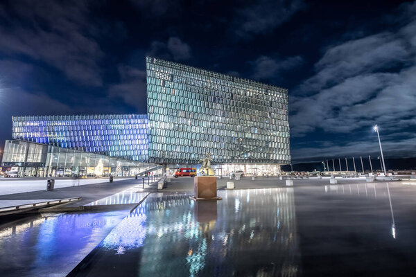 Harpa Concert Hall Conference Centre Night Reykjavik Iceland Stock Image