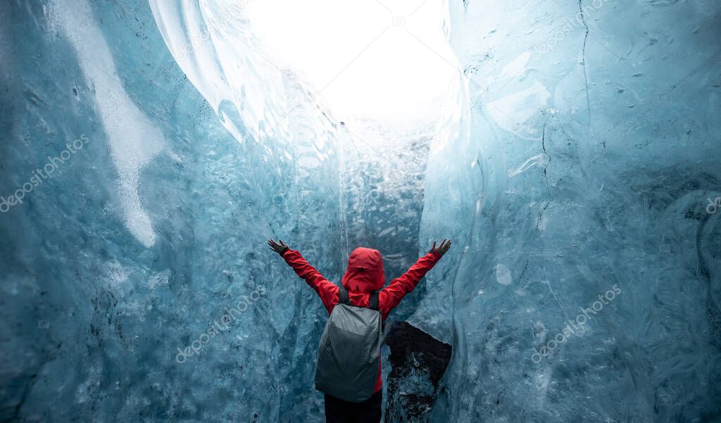 Inside a glacier ice cave in Iceland