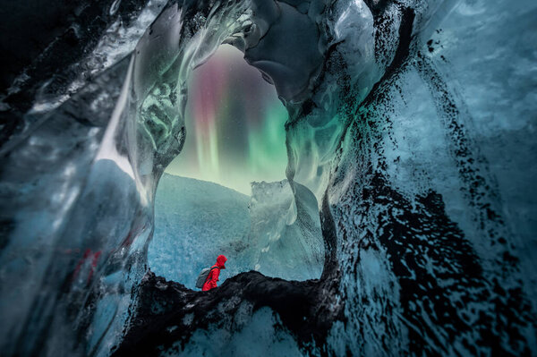 Northern Lights Aurora Borealis Glacier Ice Cave Royalty Free Stock Images