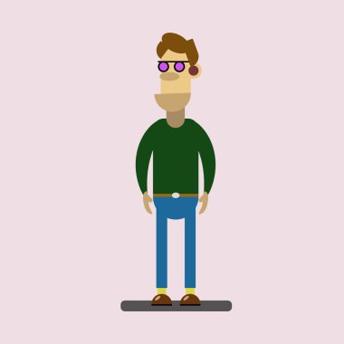 Güneş gözlüğü ile yeşil süveterli düz serin adam