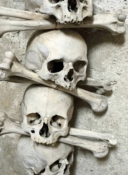 Kafatasları ve kemikleri tapınak Kostnitsa 2015 yılında yaz Kutner Hora şehir gelen insanların. 