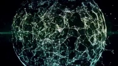 Blockchain küresel ağ dijital siber. Mali veya sosyal arka plan siyah beyaz animasyon 4k portre