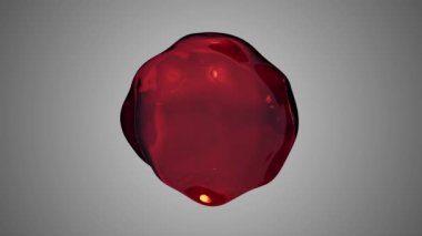 sıfır yerçekimi yüzen kırmızı sıvı molekül veya su damla. Küre sıvı üzerinden uçar ve sıfır yerçekimi deforms. loopable ultra hd 3840 2160 animasyon artı Alfa kanal