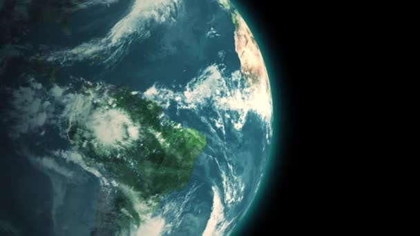 4k langsam rotierende Erde durch im Weltraum Nacht, nahtlose Schleife 3D-Animation Hintergrund — Stockvideo