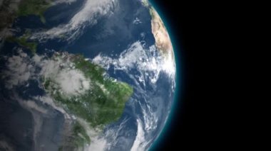 Dünya 'nın etrafında dönen güzel bir gezegenden geçiyoruz ve uzayda yıldızlarla yavaşça uzaklaşıyoruz. Tam HD görüntü. NASA tarafından desteklenen bu 3D animasyon elementleri.