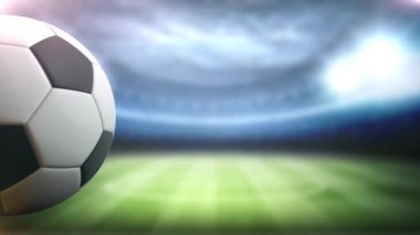 Futbol topu döner Stadyumu arka planı ile yer sol tarafında başlık, logo ya da puanı 4 k arka plan için Ultra Hd.