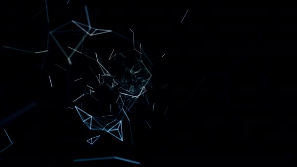 Abstract blue plexus geometrical background with moving black lines and dots. looping cg animation good for youtube intro or outro in the left side with space for title, logo or score background 4K — Stock Video