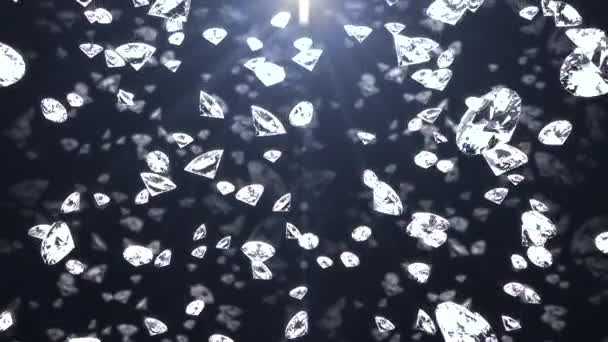 ライラックの背景に輝く縁を持つ落下ダイヤモンド。3Dレンダリング。ラグジュアリーな生活コンセプト. — ストック動画