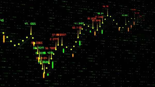 Animierte Diagramme mit Finanzinformationen zum Aktienmarkt, Aktien, Handel, Kerzenmuster, Bärenmarkt, Bullenmarkt, Handel. 3D-Darstellung — Stockfoto