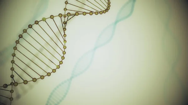 Abstrakt blått glittrande DNA dubbel spiral med skärpedjup. Animation av DNA-konstruktion från debrises 3D-rendering. Vetenskap animation. Genom futuristisk film. Konceptuell design av genetik — Stockfoto