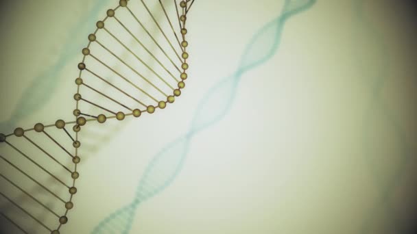 Abstracto azul brillante ADN doble hélice con profundidad de campo. Animación de la construcción del ADN a partir del renderizado en 3D debrises. Animación científica.Diseño conceptual de la información genética. 4k UHD — Vídeos de Stock