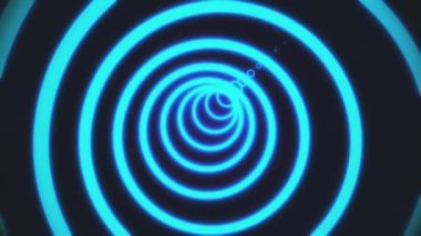 Yeşil renk kesişen çizgilerden oluşan siyah bir zemin üzerinde parlak neon halkalardan oluşan soyut bir tünel. Sanat, ticari ve ticari konsept hareket geçmişi. 3d görüntüleme 4k.