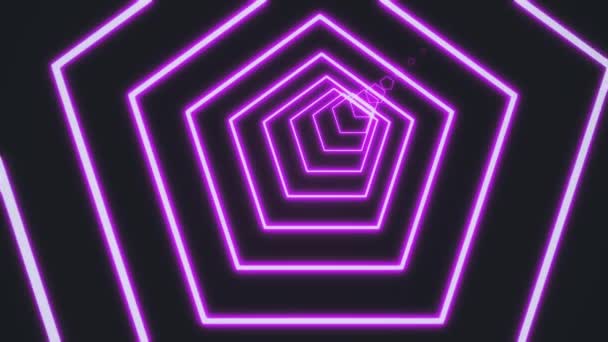 abstrait néon pentagone fond de mouvement tunnel. Tunnel numérique de pentagones composé de lignes blanc-bleu sur fond blanc. rendu 3D vidéo 4k négatif .