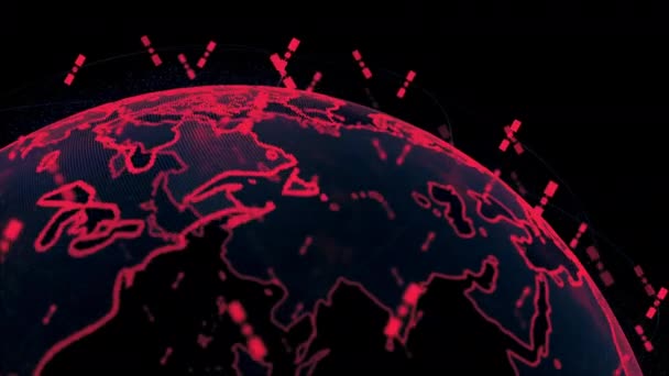 Conexión de red global el mundo abstracto satélites de renderización 3D starlink. satélites crean oneweb o skybridge alrededor del planeta transportando complejidad big data inundan el digital moderno — Vídeo de stock