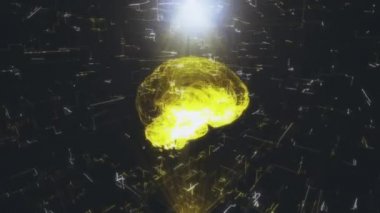 Kusursuz animasyon grafikli renkli beyin hologramı. Dönen beyin dijital hologramı dönüyor. Yapay Zeka Ai, X-ray, MRI, CT, 3D görüntüleme.